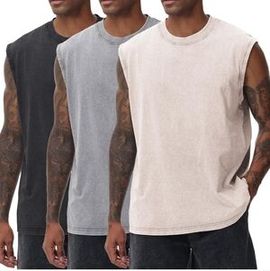 Men's Washed Sleeveless Muscle Tank - Black, Gray, Cream